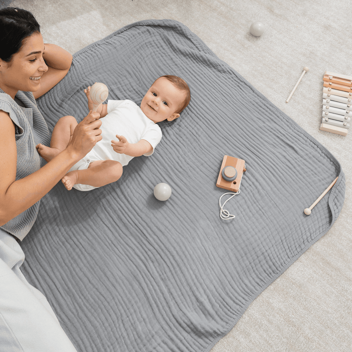 Baby Muslin Blanket in Heather Blue Muslin Comfy Cubs