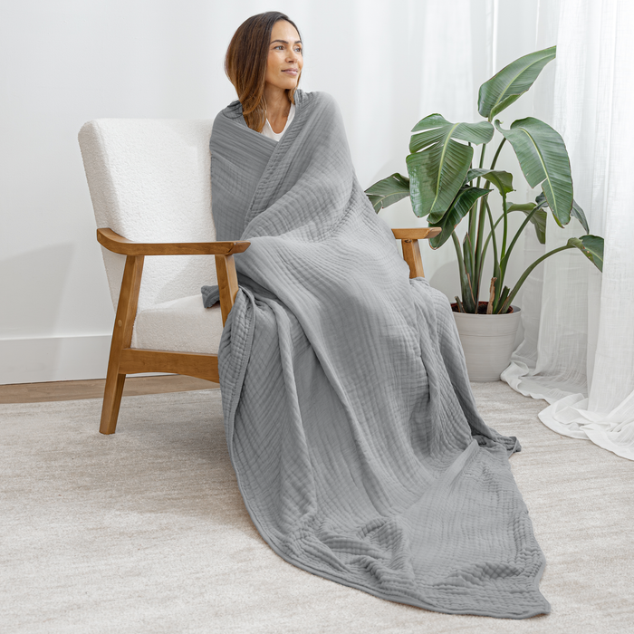 Adult Muslin Blanket in Heather Blue Muslin Comfy Cubs