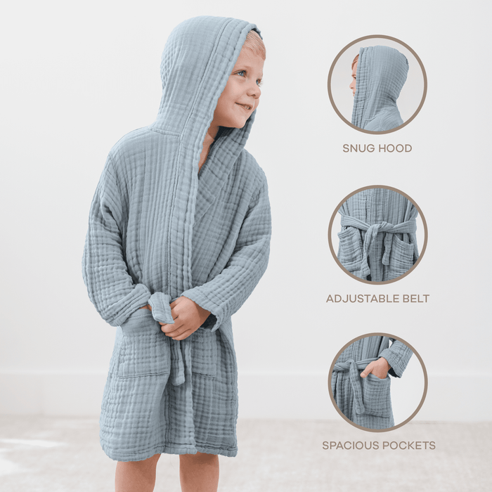 Muslin Bath Robe for Kids, Pacific Blue by Comfy Cubs Comfy Cubs