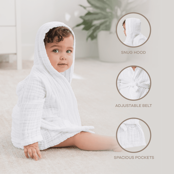 Muslin Bath Robe for Kids, White by Comfy Cubs Comfy Cubs
