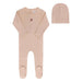 AURORA CLASSICS BABY GIRL FOOTIE + BEANIE POINTELLE BOW PRINT COLLECTION PINK RED FOOTIE + BEANIE AURORA
