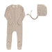 AURORA CLASSICS BABY FOOTIE + BONNET COTTON RIB LINEAR LEAF COLLECTION IVORY PINK FOOTIE + BONNET AURORA