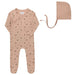 AURORA CLASSICS BABY GIRL FOOTIE + BONNET JERSEY COTTON FLORAL PRINT COLLECTION PINK FOOTIE + BONNET AURORA