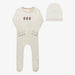 AURORA CLASSICS BABY GIRL FOOTIE + BEANIE COTTON CROSSSTICH TULIP COLLECTION IVORY PINK FOOTIE + BEANIE AURORA