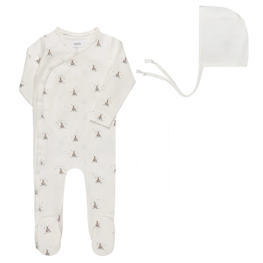 AURORA CLASSICS BABY BOY FOOTIE + BONNET JERSEY COTTON NAUTICAL COLLECTION IVORY BLUE FOOTIE + BONNET AURORA