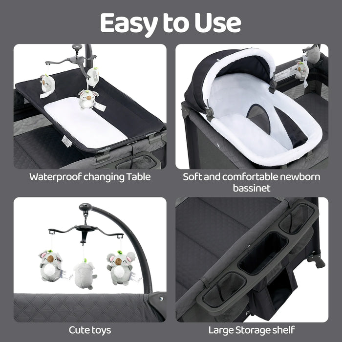 PAMO BABE UNISEX NURSERY CENTER BABY PLAYARD WITH BASSINET & CHANGING TABLE, NEWBORN PLAYPEN PAMO BABE