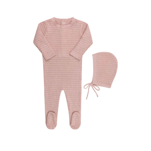Pointelle Knit Footie & Hat mauve Tricot Bebe