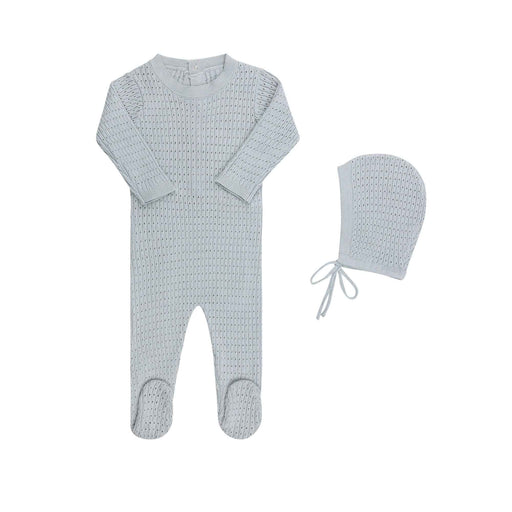 Pointelle Knit Footie & Hat dusty blue Tricot Bebe