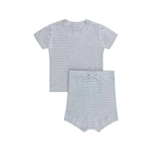 ⁠pointelle knit 2 piece short set dusty blue Tricot Bebe