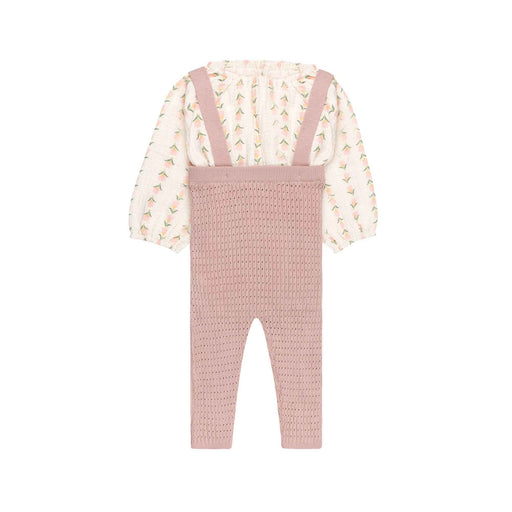 Pointelle Knit Romper and gauze shirt mauve Tricot Bebe