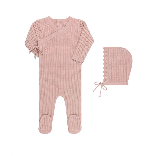 ⁠Ribbed Knit Footie & Hat mauve Tricot Bebe