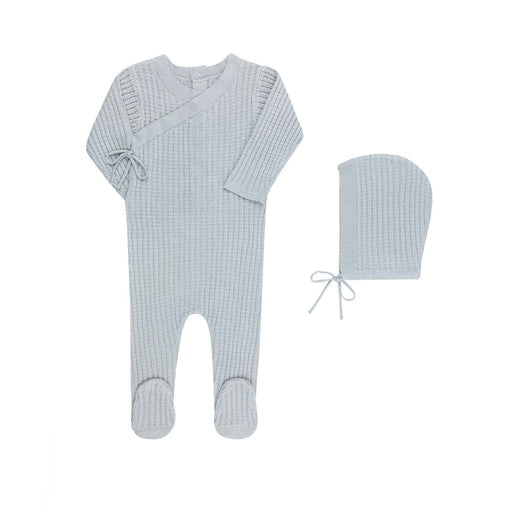 ⁠Ribbed Knit Footie & Hat dusty blue Tricot Bebe