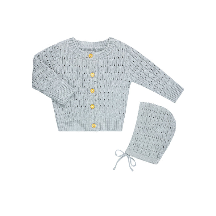 Pointelle Knit Cardigan Dusty Blue Tricot Bebe
