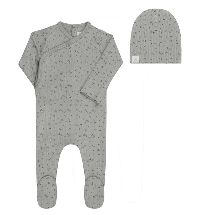 AURORA CLASSICS BABY FOOTIE AND BEANIE – FLORAL RIB COLLECTION BLUE FOOTIE + BEANIE AURORA