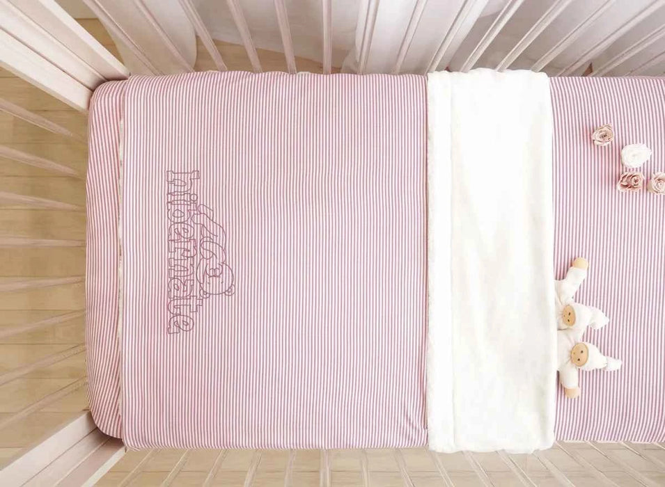 HIBERNATE BABY 3 PIECE CRIB LINEN SET (52"X 28") . STRIPED - LILAC CRIB SET HIBERNATE BABY