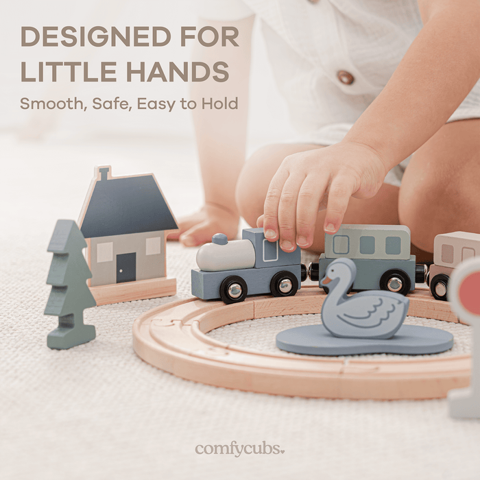 30-Piece Wooden Train Set for Toddlers Ages 1+ Train Set Comfy Cubs