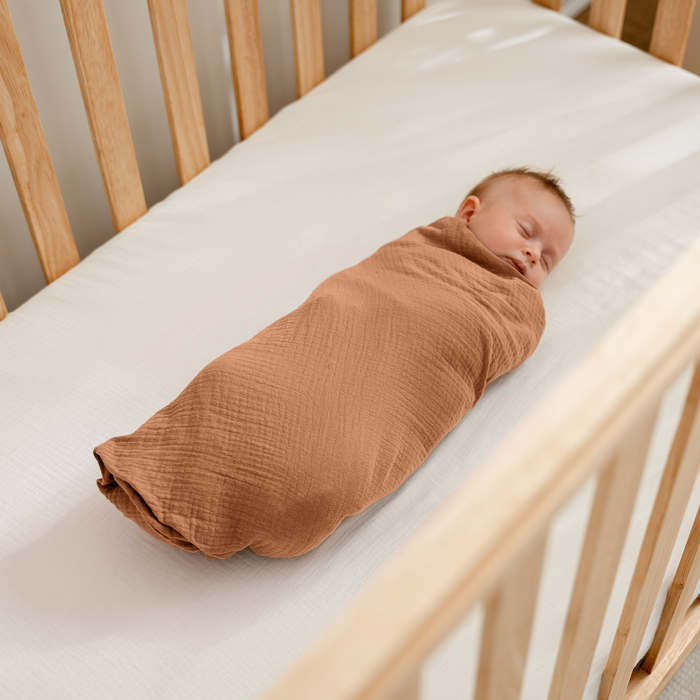 Muslin Swaddle Blankets, 42” x 42” in Sand, Cedar, Caramel, Pack of 3 Swaddles Comfy Cubs
