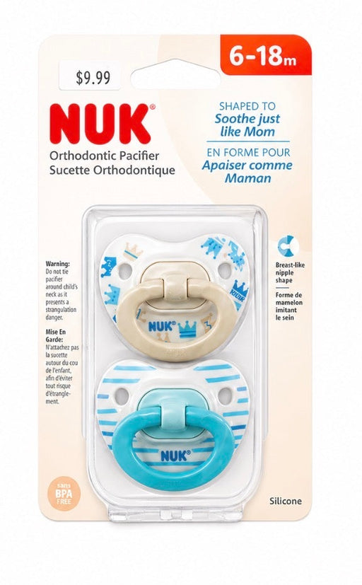 NUK ORTHODONTIC PACIFIER, 6-18 MONTHS, 2 PACK, ASSORTED COLORS PACIFIER NUK USA