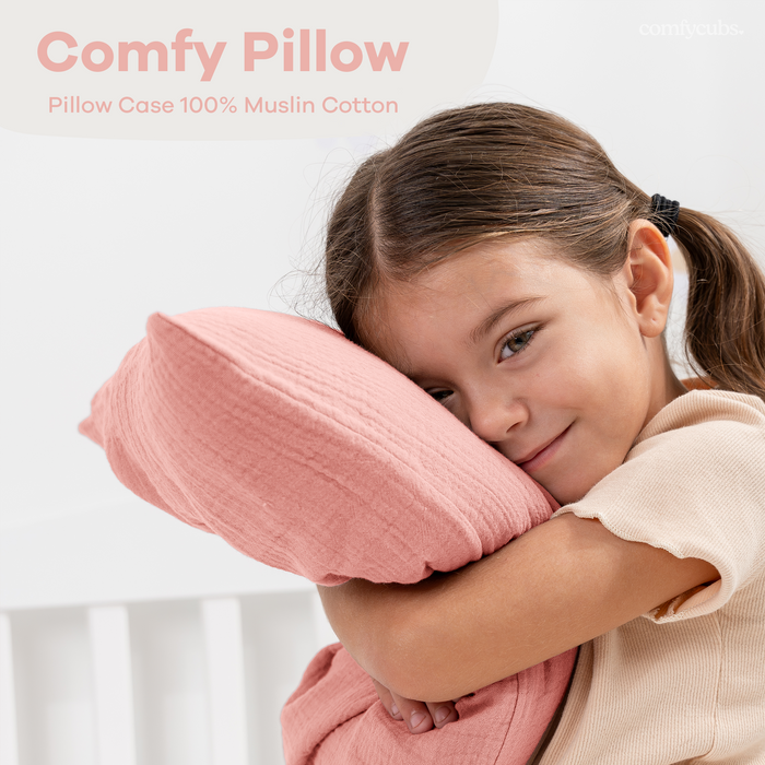 Toddler Pillows with Soft Muslin Pillow Case by Comfy Cubs - Blush Comfy Cubs