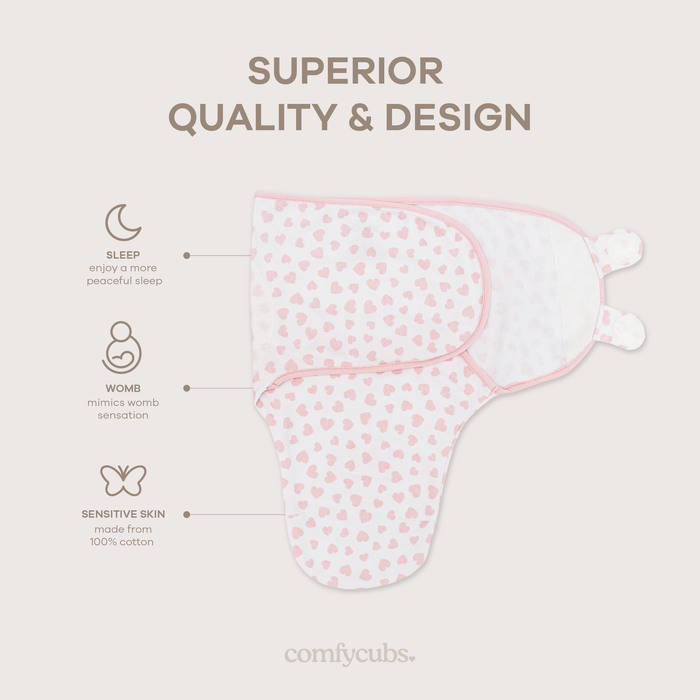 Easy Swaddle Blankets by Comfy Cubs - Pink Heart, Pack of 1 Comfy Cubs