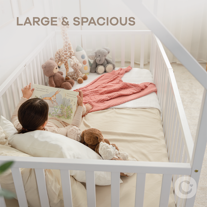 Kids House Gated Floor Bed Twin Size for Children Aged 5+, White Kids Gated Floor Bed Comfy Cubs