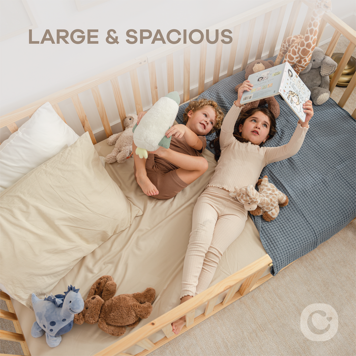 Kids House Gated Floor Bed Twin Size for Children Aged 5+, Natural Wood Kids Gated Floor Bed Comfy Cubs