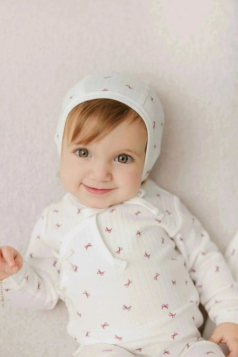 AURORA CLASSICS BABY GIRL FOOTIE + BONNET BOW PATTERN COLLECTION FOOTIE + BONNET AURORA