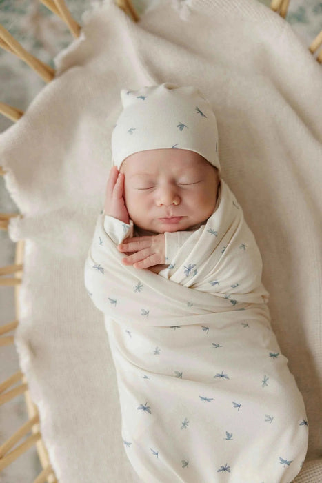 AURORA CLASSICS BABY FOOTIE + BEANIE JERSEY COTTON DRAGONFLY COLLECTION FOOTIE + BEANIE AURORA