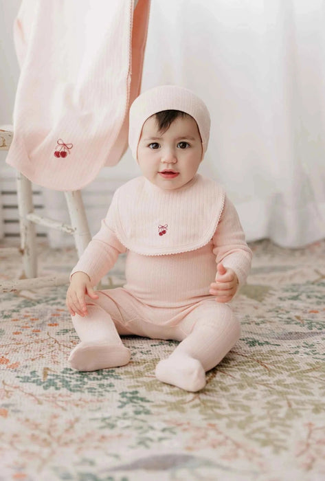 AURORA CLASSICS BABY GIRL FOOTIE + BEANIE POINTELLE BOW PRINT COLLECTION FOOTIE + BEANIE AURORA