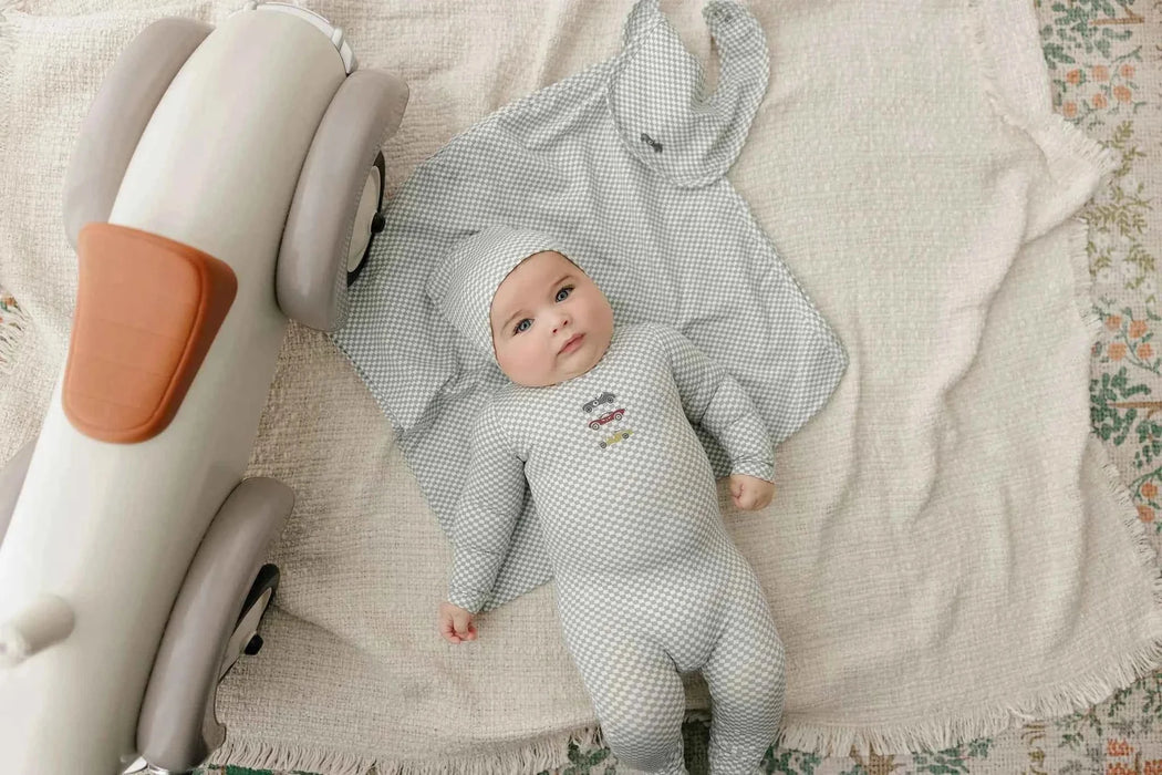 AURORA CLASSICS BABY BOY LAYETTE SET/TAKE ME HOME SET JERSEY COTTON CHECKED RACE CAR COLLECTION TAKE ME HOME SET AURORA