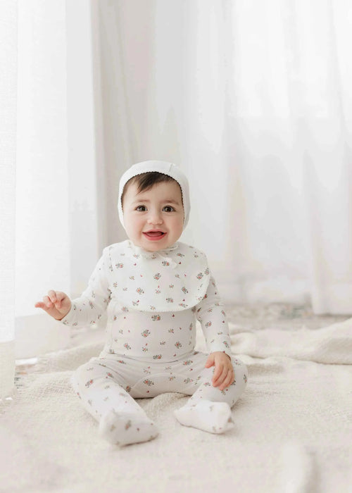 AURORA CLASSICS BABY GIRL FOOTIE + BONNET JERSEY COTTON FLORAL PRINT COLLECTION FOOTIE + BONNET AURORA