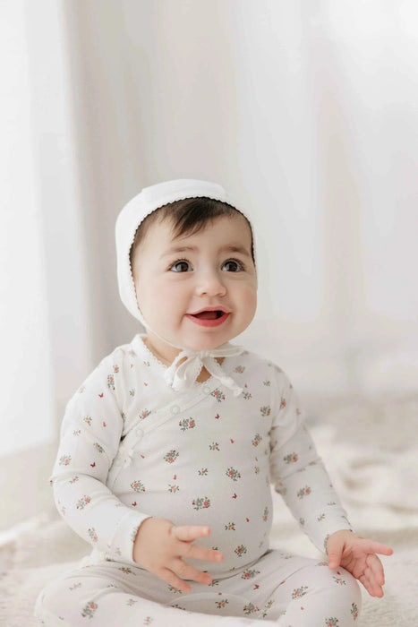 AURORA CLASSICS BABY GIRL FOOTIE + BONNET JERSEY COTTON FLORAL PRINT COLLECTION FOOTIE + BONNET AURORA