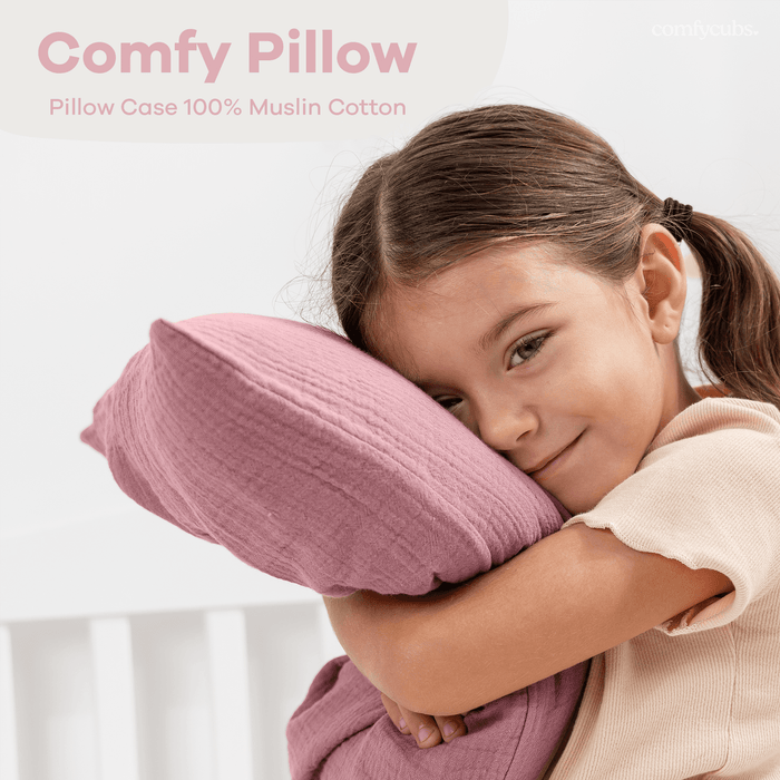 Toddler Pillows with Soft Muslin Pillow Case by Comfy Cubs - Mauve Comfy Cubs