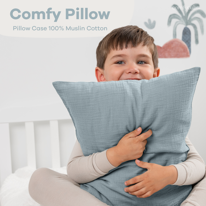 Toddler Pillows with Soft Muslin Pillow Case by Comfy Cubs - Pacific Blue Comfy Cubs