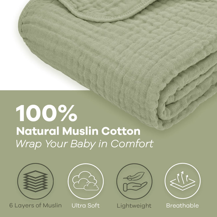 Baby Muslin Blanket by Comfy Cubs in Sage Muslin Comfy Cubs