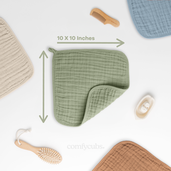 Muslin Washcloths by Comfy Cubs - Sage Washcloths Comfy Cubs