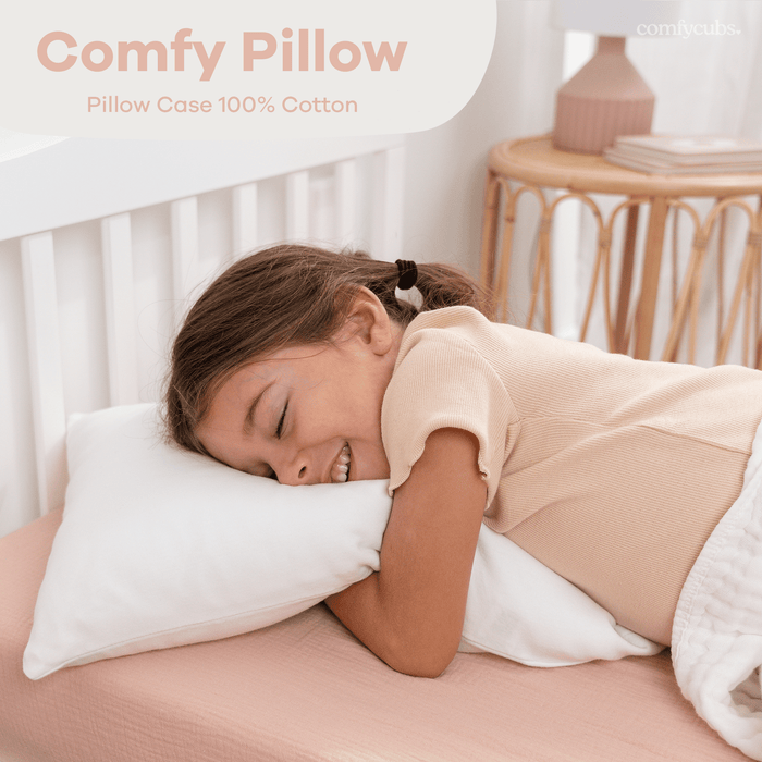 Toddler Pillows with Soft Cotton Pillow Case by Comfy Cubs - White Comfy Cubs