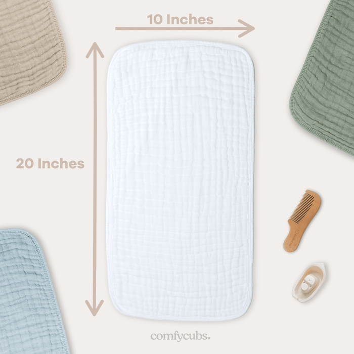 Muslin Burp Cloths by Comfy Cubs - White Muslin Burp Cloths Comfy Cubs