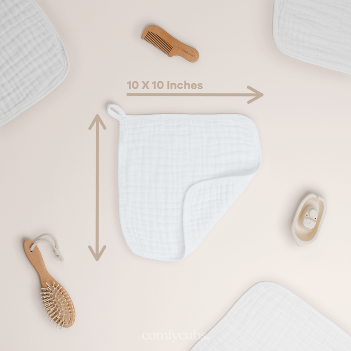 Muslin Washcloths by Comfy Cubs - White Washcloths Comfy Cubs