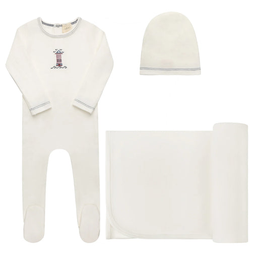 AURORA CLASSICS BABY BOY LAYETTE SET/TAKE ME HOME SET COTTON CROSSSTICH LIGHTHOUSE COLLECTION IVORY BLUE TAKE ME HOME SET Little Luxury