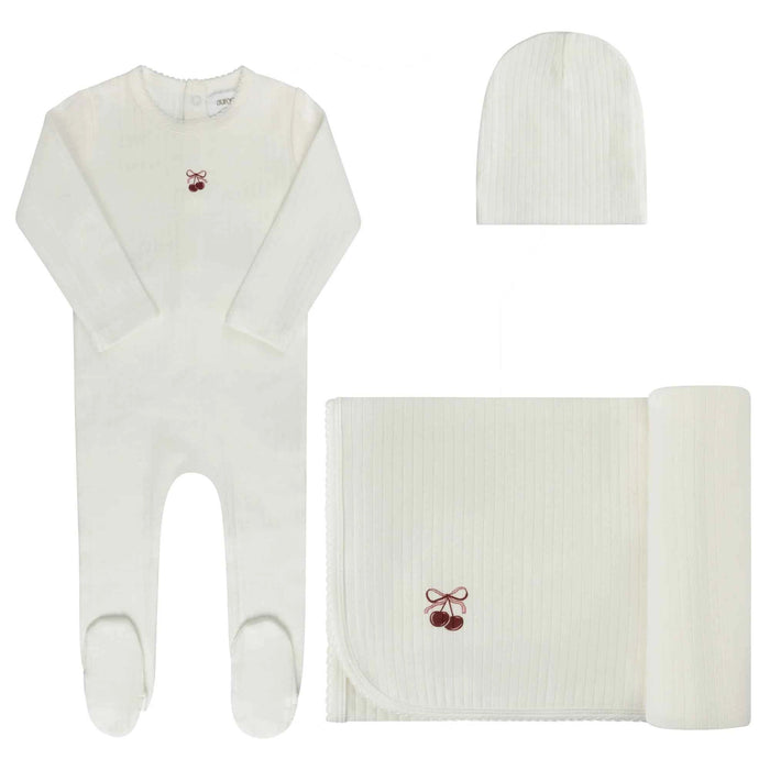 AURORA CLASSICS BABY GIRL LAYETTE SET/TAKE ME HOME SET POINTELLE BOW PRINT COLLECTION IVORY PINK TAKE ME HOME SET AURORA
