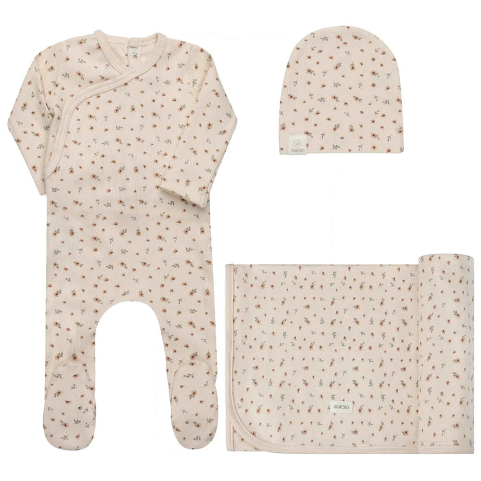 AURORA CLASSICS BABY LAYETTE SET / TAKE ME HOME SET – FLORAL RIB COLLECTION IVORY PINK TAKE ME HOME SET AURORA