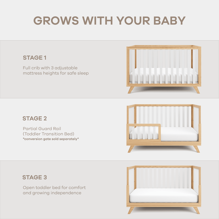 Crib Conversion Kit - White Bars with Natural Wood Frame Crib Conversion Kit Comfy Cubs