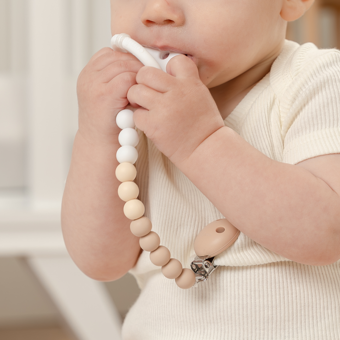Pacifier Clips, 2 Pack by Comfy Cubs - Beige, Light Beige, & White Pacifier Clips & Holders Comfy Cubs