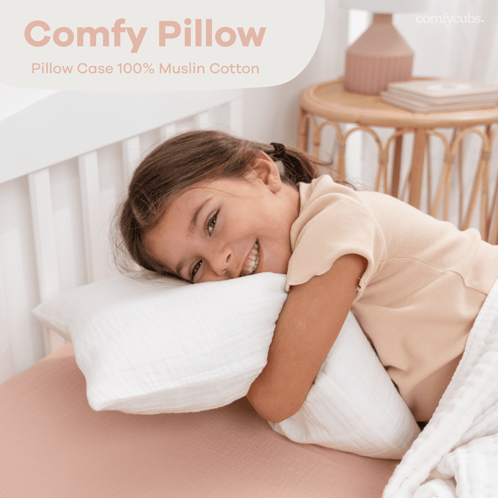 Toddler Pillows with Soft Muslin Pillow Case by Comfy Cubs - White Comfy Cubs