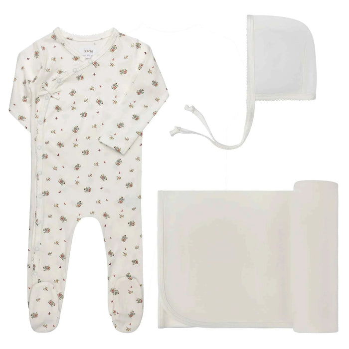 AURORA CLASSICS BABY GIRL LAYETTE SET/TAKE ME HOME SET JERSEY COTTON FLORAL PRINT COLLECTION IVORY PINK TAKE ME HOME SET AURORA