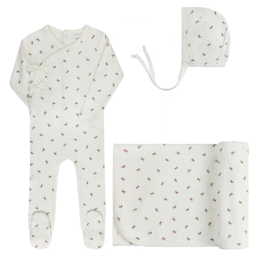AURORA CLASSICS BABY GIRL LAYETTE SET/TAKE ME HOME SET BOW PATTERN COLLECTION IVORY RED TAKE ME HOME SET AURORA