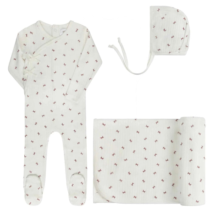 AURORA CLASSICS BABY GIRL LAYETTE SET/TAKE ME HOME SET BOW PATTERN COLLECTION IVORY RED TAKE ME HOME SET AURORA