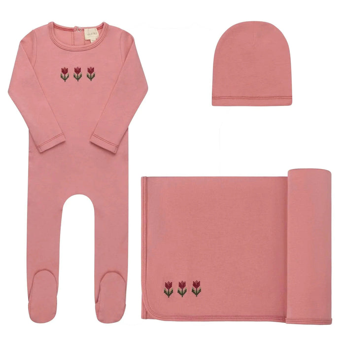 AURORA CLASSICS BABY GIRL LAYETTE SET/TAKE ME HOME COTTON CROSSSTICH TULIP COLLECTION PINK TAKE ME HOME SET AURORA