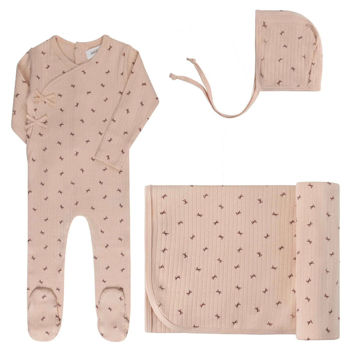 AURORA CLASSICS BABY GIRL LAYETTE SET/TAKE ME HOME SET BOW PATTERN COLLECTION PINK TAKE ME HOME SET AURORA